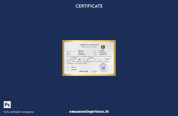modello PSD del certificato di matrimonio egiziano in stile verificato